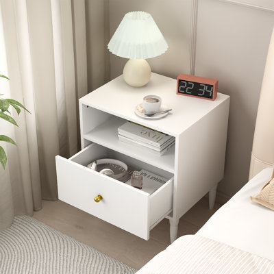 Table de chevet en MDF blanche peu encombrante avec poignée dorée pour les chambres à coucher modernes