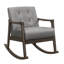 Chaise berçante en similicuir gris avec structure en bois massif et rembourrage à ressorts ensachés de style Mid-Century de 29 po de profondeur
