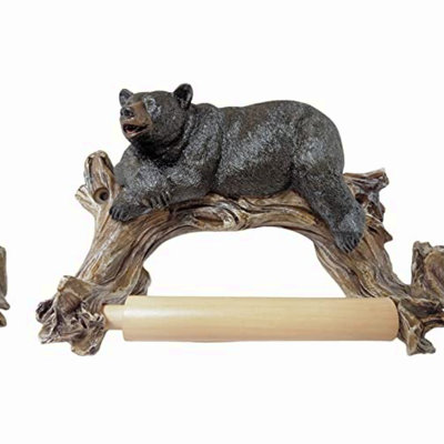 Rustic Lodge Black Bear Log Paper Holder - Wall Mounted Cabin Decor