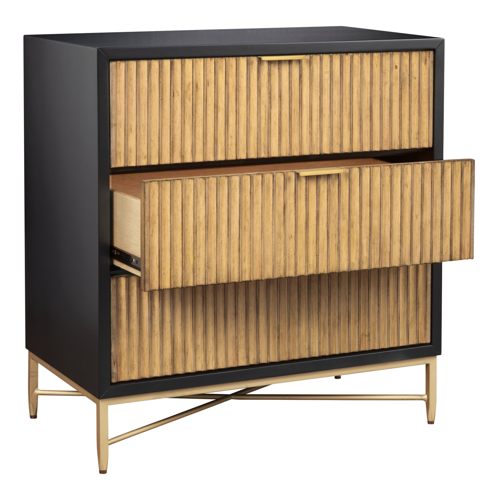 Fluted 3-Drawer Accent Chest, Black
