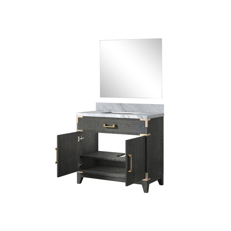Meuble-lavabo simple en chêne noir 36 po X P 22 po P, comptoir en marbre de Carrare Miroir