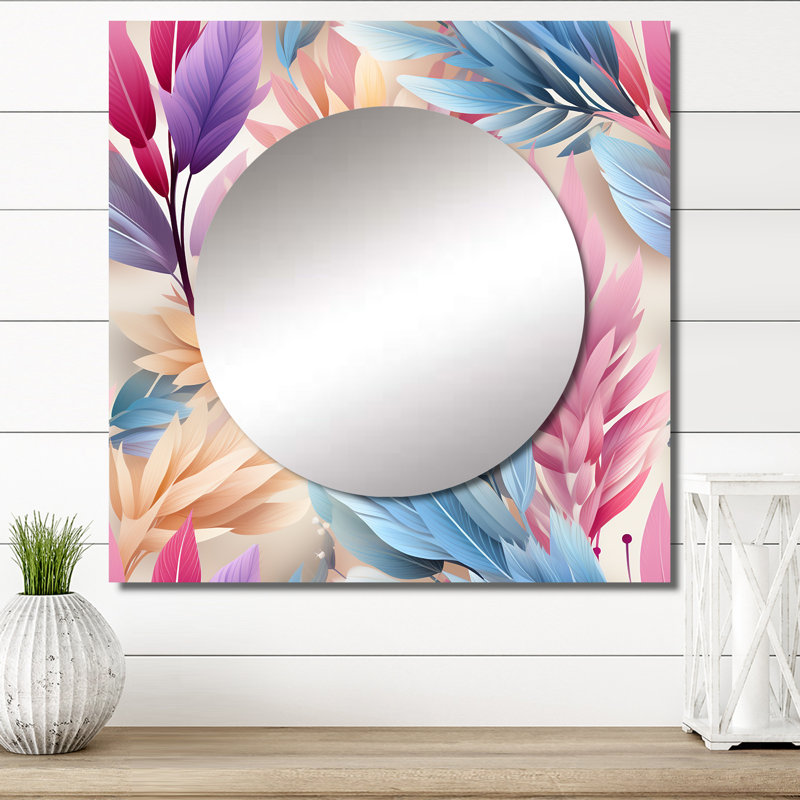 Motif de fougères bohémiennes roses et bleues, 29 po x 29 po