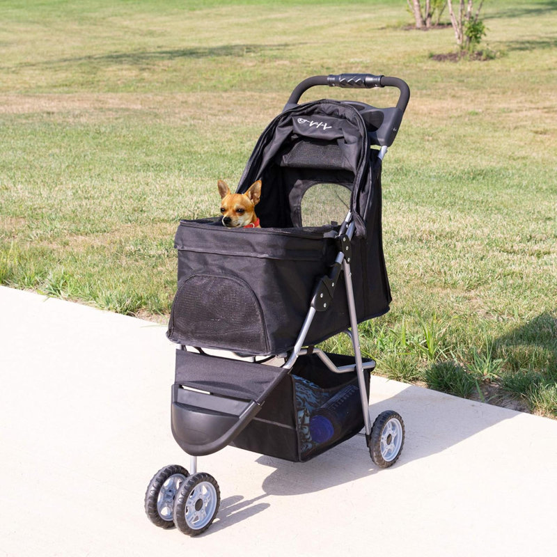 3 Wheel Pet Stroller For Cat, Dog And More, Foldable Carrier Strolling Cart, STROLR-V003K