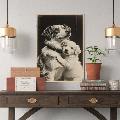 Canvas Wall Art Mom & Baby Dog, Cute Animal Family Wall Art-2 Vintage Poster Print Home Decor
