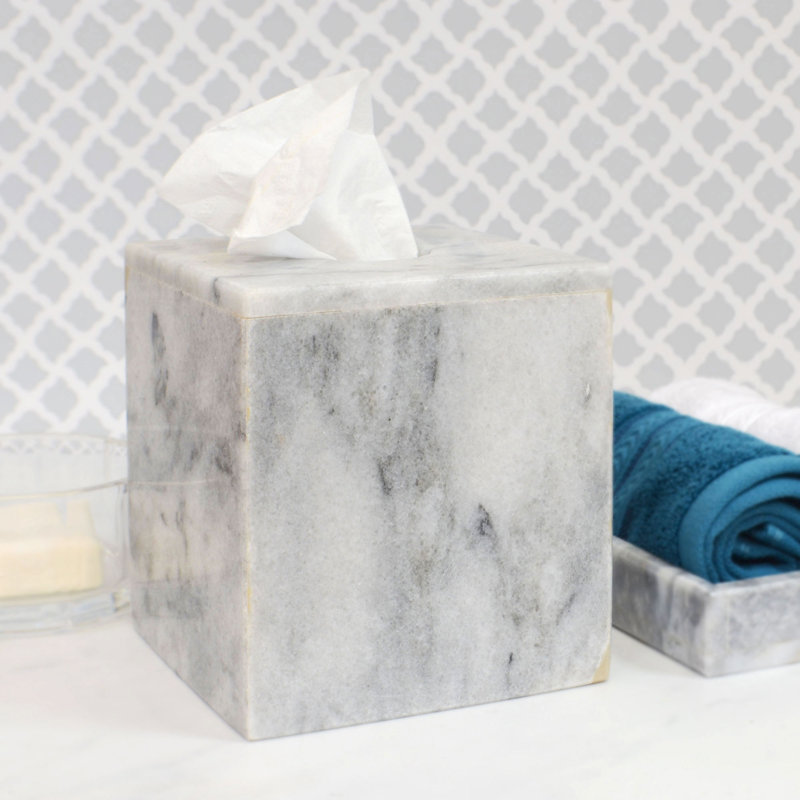 Couvercle de boîte à mouchoirs en marbre gris Badal, porte-boutique carré en pierre véritable, distributeur de marbre gris clair poli