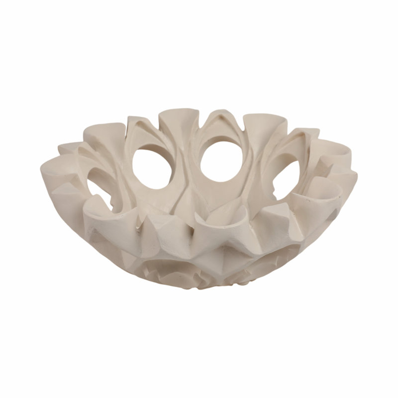 Decorative Bowl Polyresin Sculpted Petal Accents Openwork Carved Design Floral Motif Curved Rim Artistic Detailing Lightweight Durable Textured Surface Contemporary Decorative Home Accent Bowl