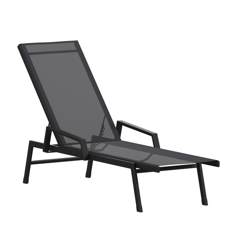 Chaises longues ajustables en polyester enduit de PVC avec accoudoirs Aubreeann, Noir, 1