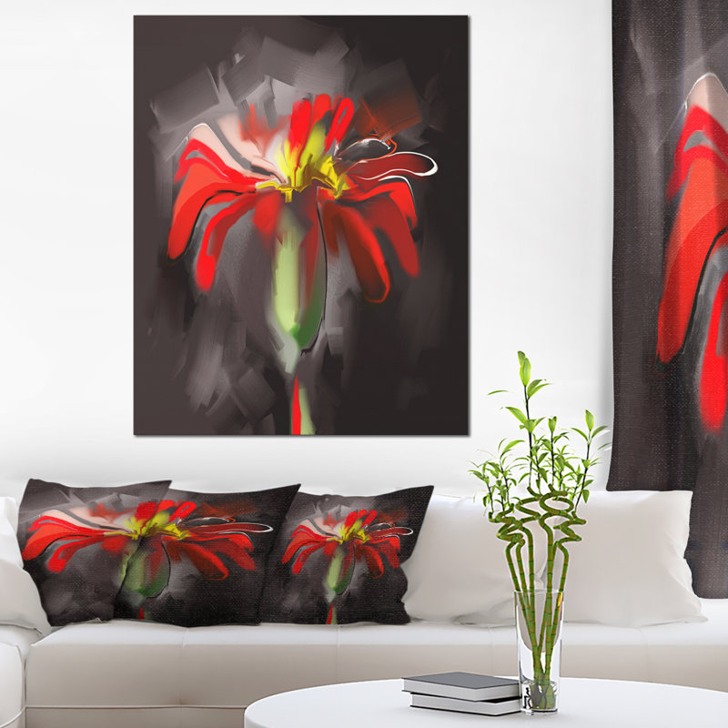 Fleur abstraite rouge, impression sur toile tendue, H 40 po x l 30 po