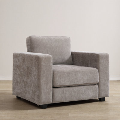 Oversized Accent Chair with Wide Arms – Light Brown Chenille Fabric Modern Armchair, Washable Covers – Extra-Thick 8” Cushion, 350 lb Capacity – Comfy Reading Chair for Living Room, Bedroom, Office – Solid Wood Frame