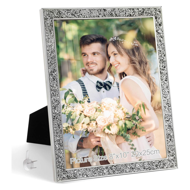Cadre photo 8 x 10, paillettes argentées 8 x 10 avec cadre en verre véritable HD