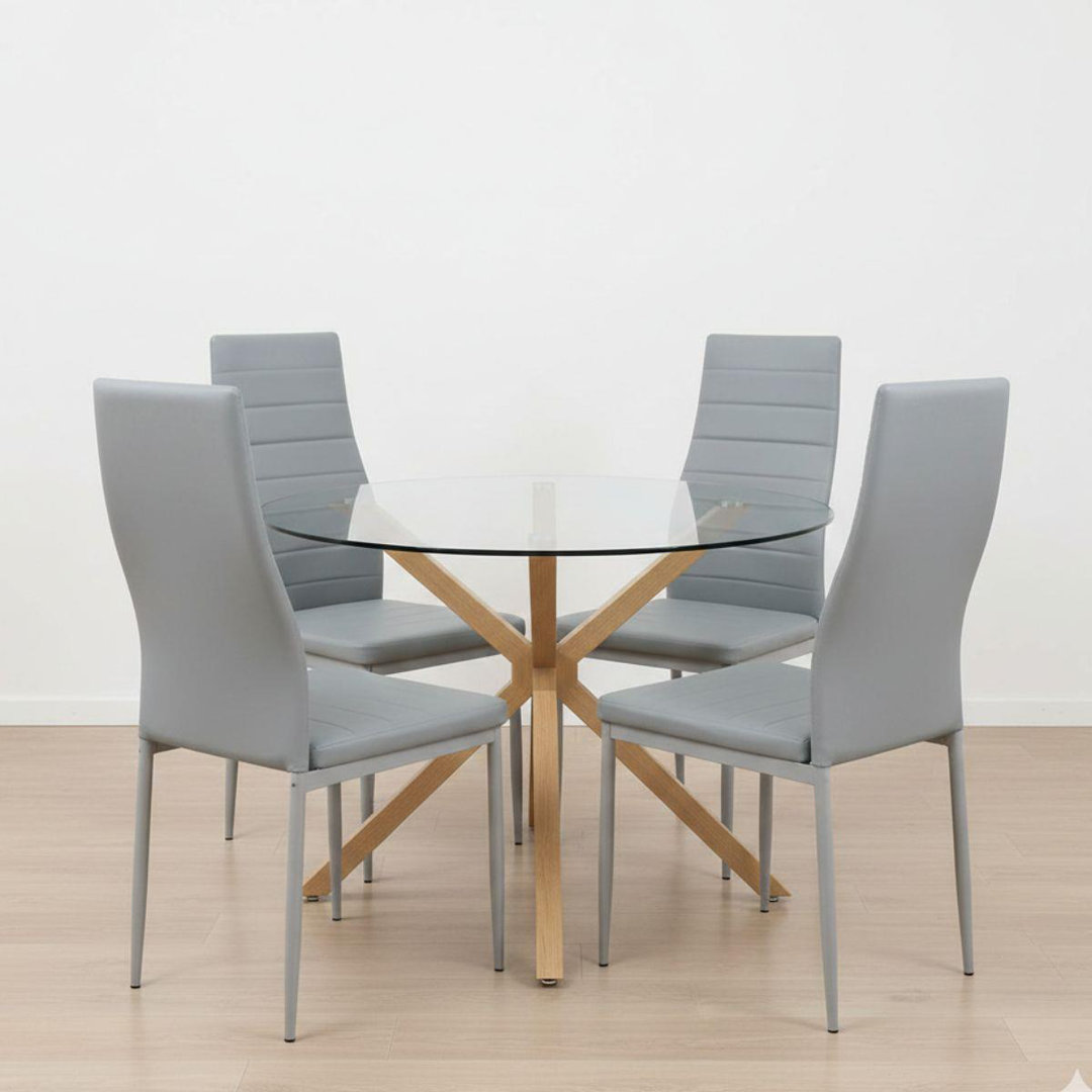 Kosy Koala Unisex Grey Round Glass Dining Table Set With 4 Faux Leather Chairs - Image 6
