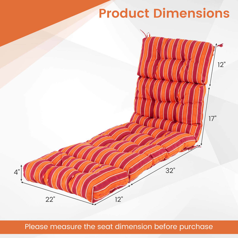 73'' Lounge Chaise Cushion Padded Recliner Cushion Orange, 1, Orange Striped