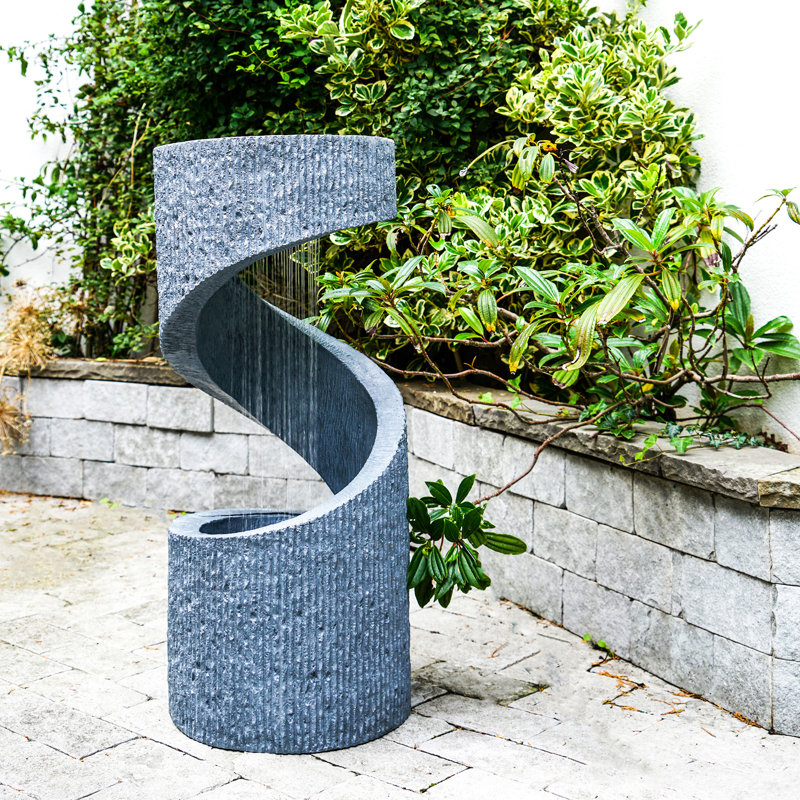 Outdoor Waterfall Fountain with Lights, Cement