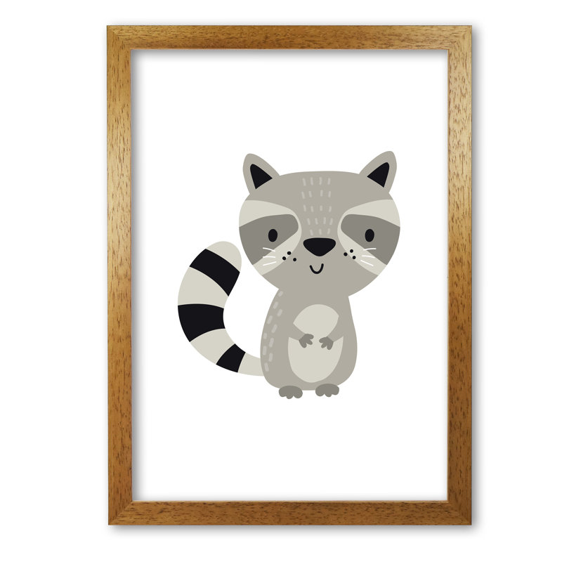Children's Animals, Raccoon - Print, Honey Oak Frame, 60 cm H x 42 cm W x 5 cm D