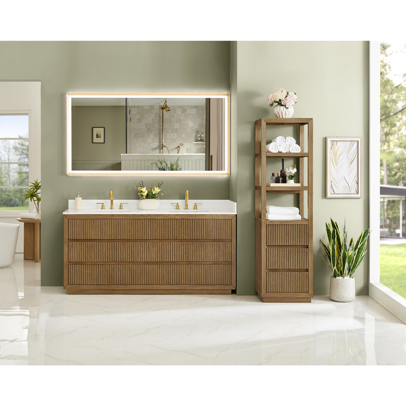 Navan 72" Double Bathroom Vanity in Weathered Brown with Grain White Engineered Stone Countertop No Mirror