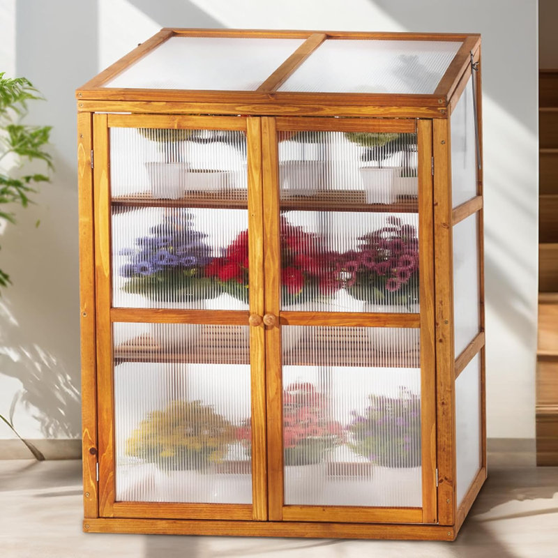 Fir Wood Cold Frame Greenhouse with Polycarbonate Panels