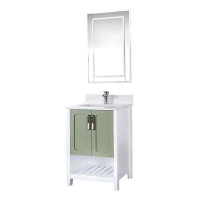 Florin 24'' Free-standing Single Bathroom Vanity with Quartz Vanity Top & Mirror -  Adorn Vanity, AVFLCGRN24