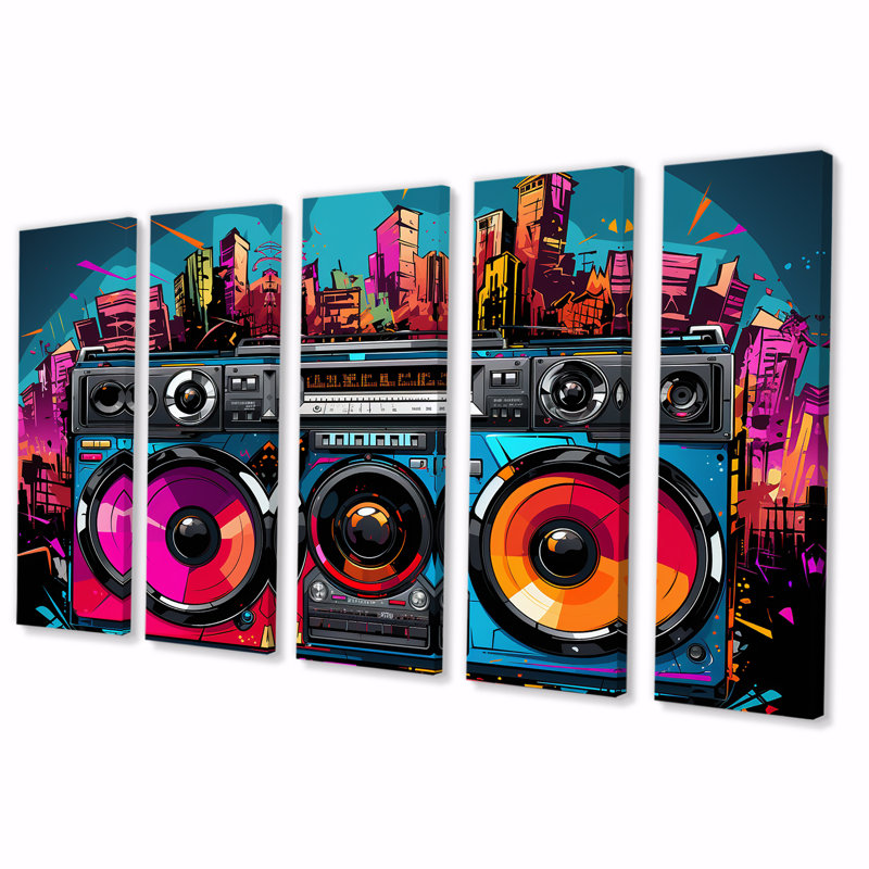 5 pièces Pop Art Vibrant Boom Box Music, H 32 po x l 80 po