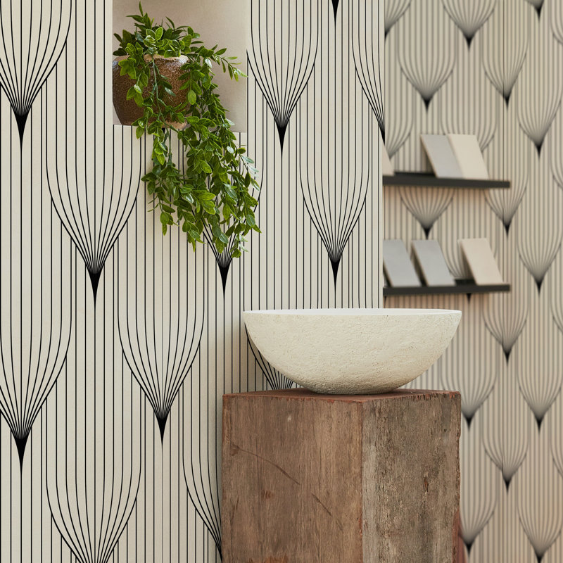 Grey and White Art Deco Geometric Wallpaper