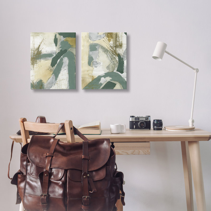  «Rustic Abstraction in Neutrals», ensemble de 2 toiles murales par Vanna Lam, H 20 po x l 16 po