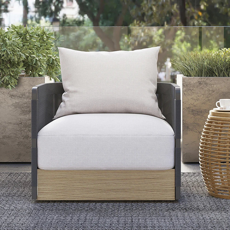 Kielah Woven Rope Outdoor Swivel Chair - 360° Coastal Patio