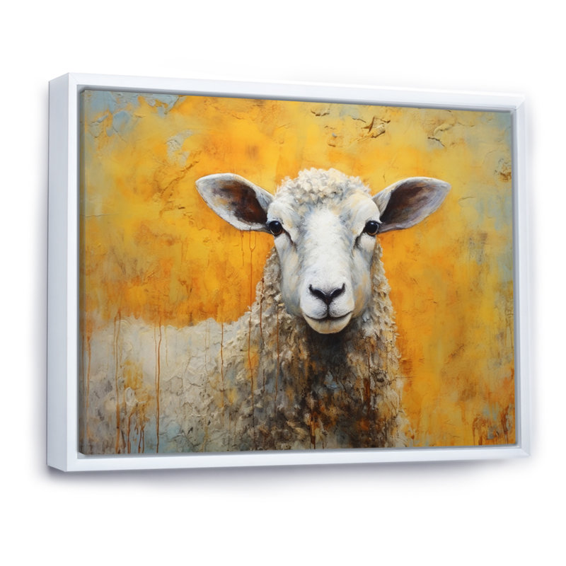 Encaustique jaune et mouton beige I - impression, H 34 po x l 44 po x P 1,5 po, Cadre flottant blanc