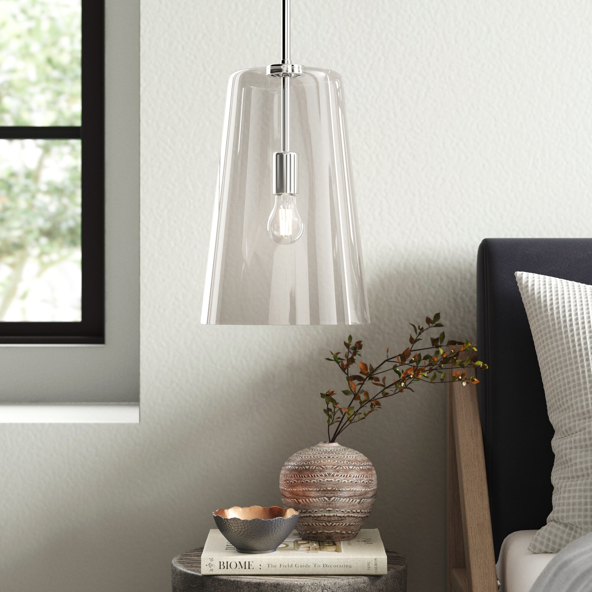 Selena Single Light Glass Dimmable Pendant, Silver, 15.88" H x 10.5" W x 10.5" D