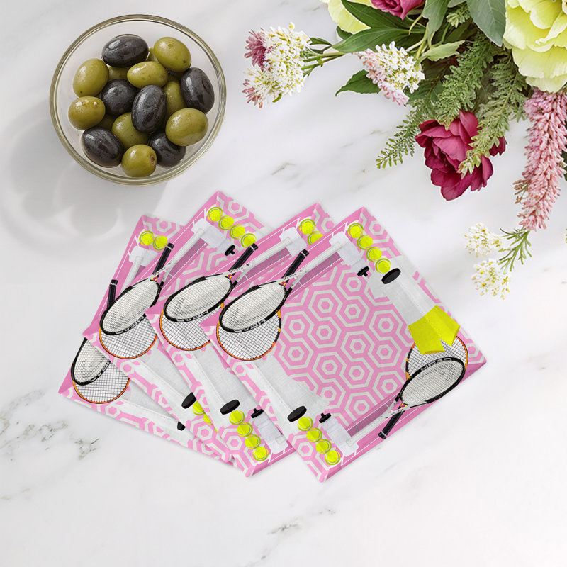 Tennis Anyone Cotton Sateen Cocktail Napkins, Pink White