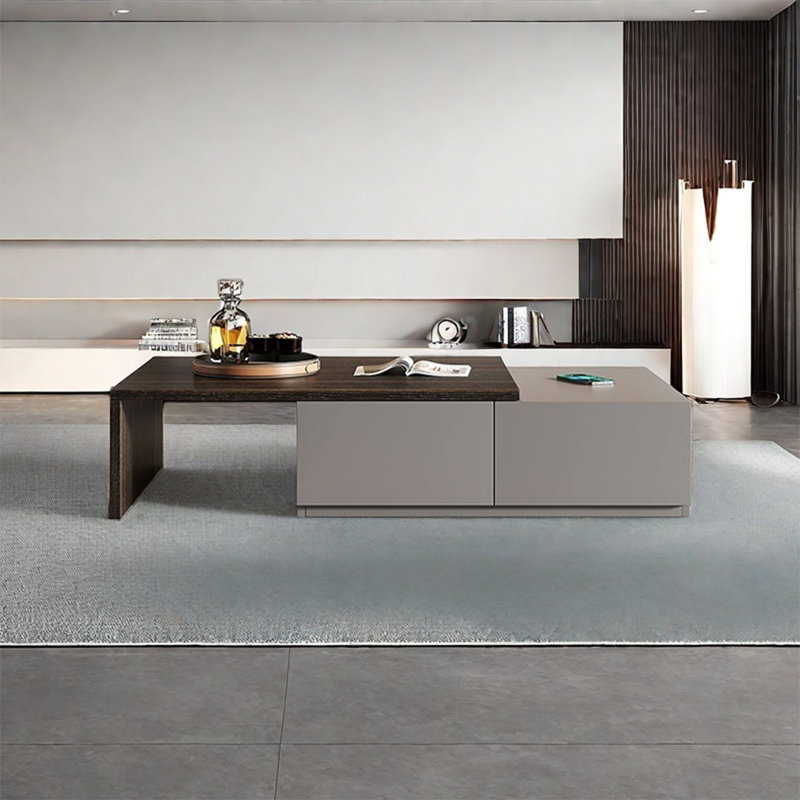 Table basse rectangulaire simple rétractable, Kaki / fumé, H 9,8 po x L 47,2 po x l 27,6 po