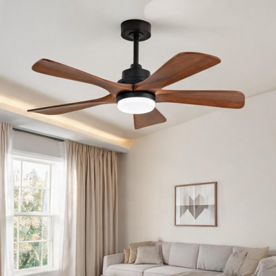 Ventilateur de plafond en bois massif noir antique pour l'espace extérieur avec télécommande et circulation d'air saisonnière