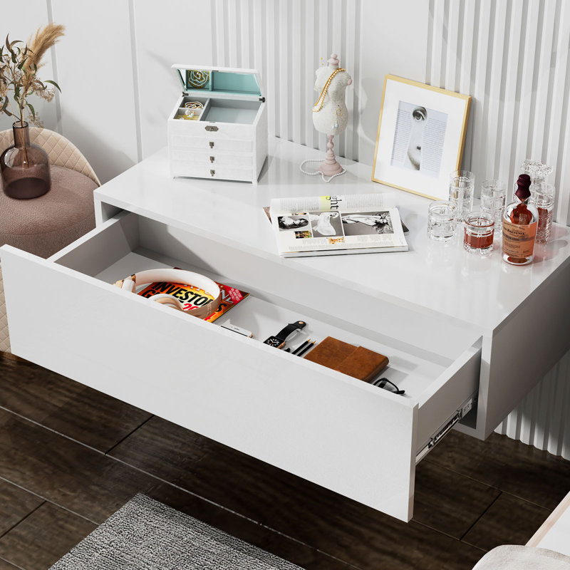 Floating Nightstand with Drawer for Bedroom, White