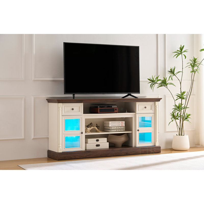 Meuble télé avec lumière DEL et scène ouverte, Blanc