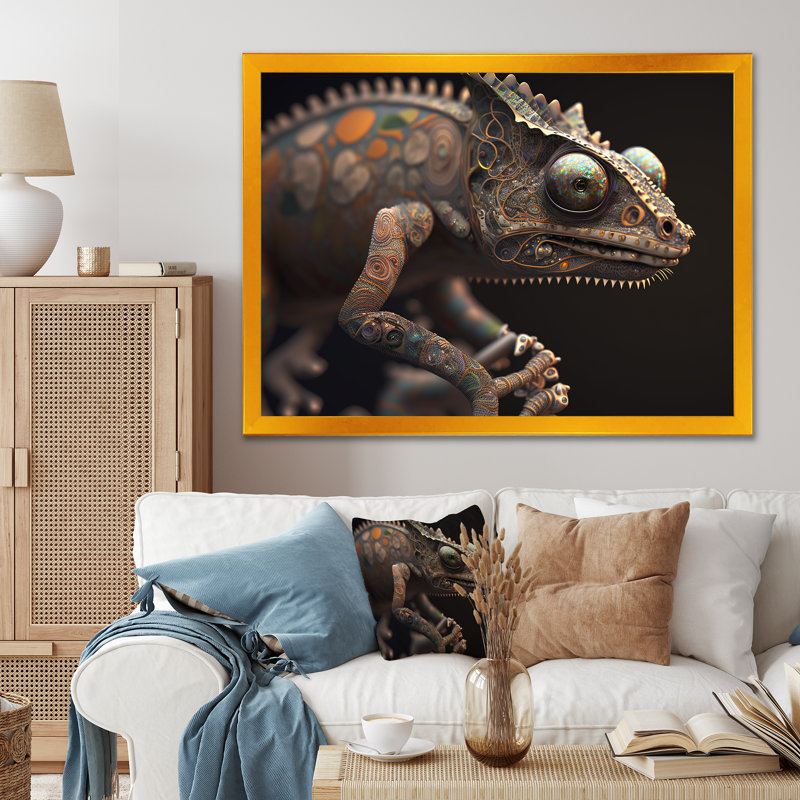 Gros plan sur un caméléon coloré, impression sur toile Zavier, H 12 po x l 20 po x P 1 po