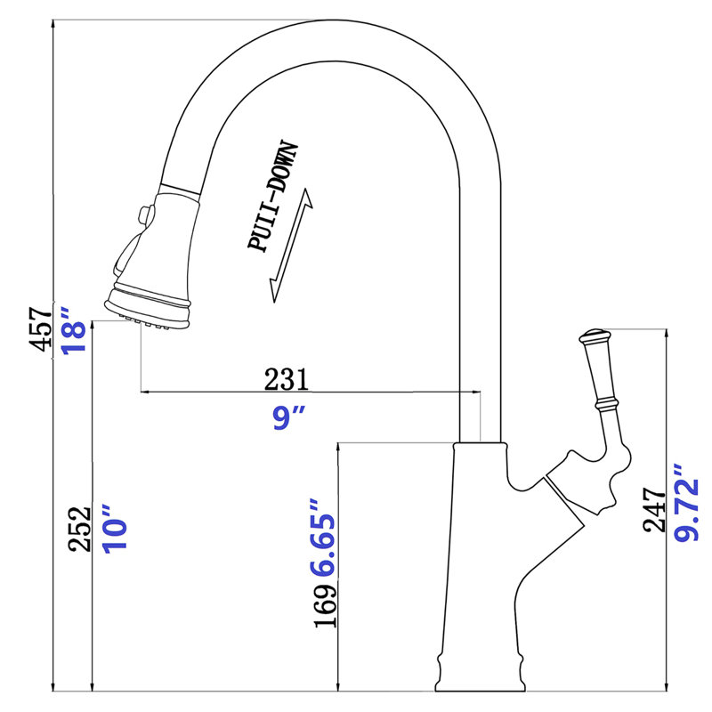 Pull Down Single Handle  Kitchen sink Faucet in Chrome, Chrome