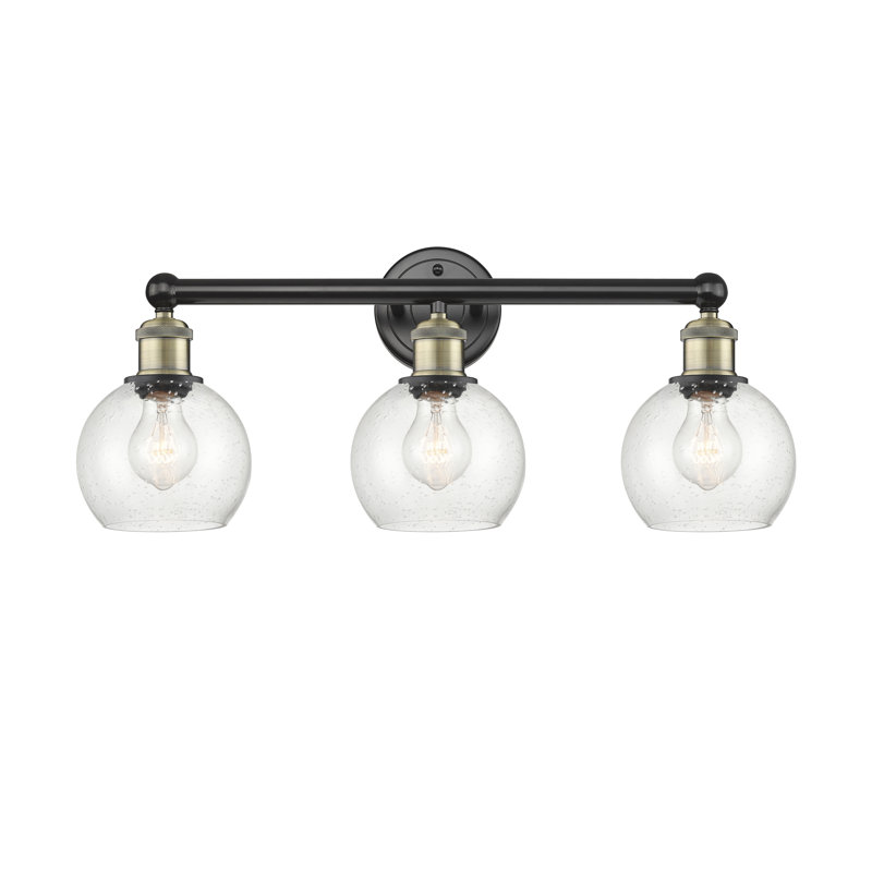 Éclairage pour salle de bain 3 lumières à intensité variable, H 10,63 po x l 24 po x P 7,5 po, Bullé, Laiton antique noir