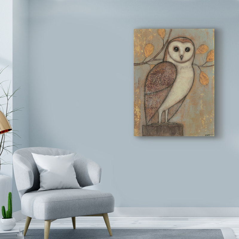 « orné hibou i », reproduction de peinture à l’acrylique sur toile tendue, H 19 po x l 14 po x P 2 po