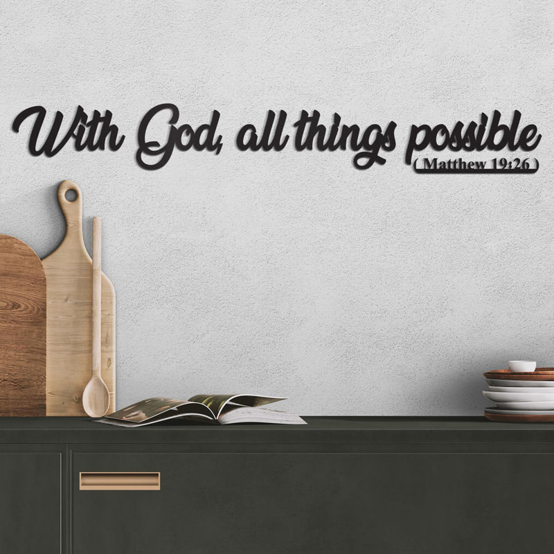 «With God All Things possible», art mural en métal, Matthew 19:26, signe de verset de la Bible, décor de maison chrétienne, écriture, cuisine