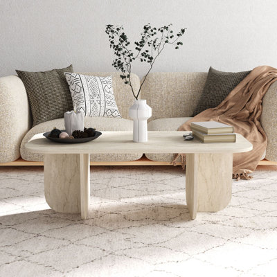 Modern Coffee Table, Travertine Colour, 47.2 x 16.3 x 23.4 inches | 100% Melamine Coated Particle Board, Thickness: 0.7 inches | Stylish Solid Beige Design, Perfect for Living Room & Contemporary Spaces