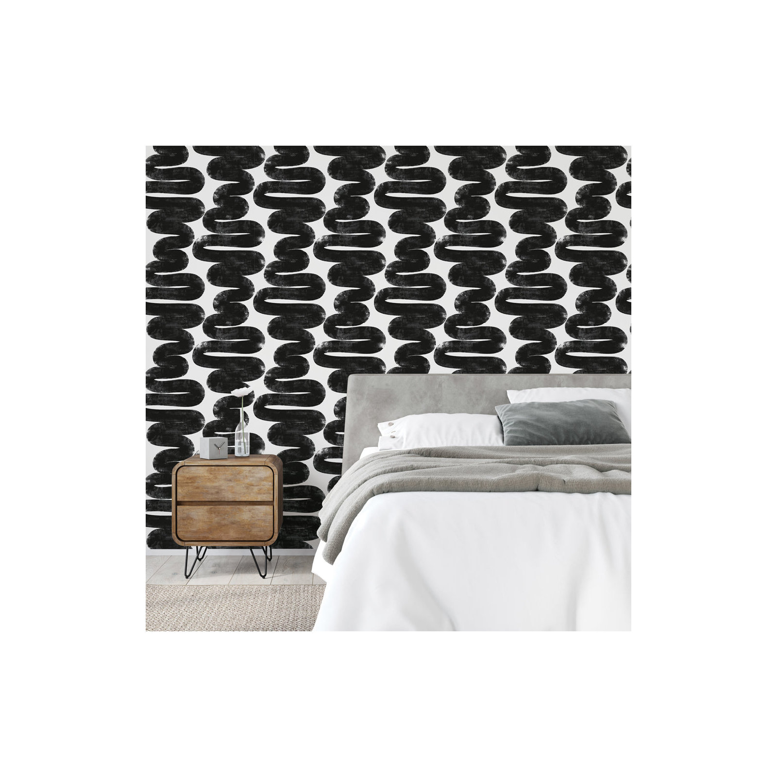 Wiggle Room Peel and Stick Wallpaper By Bobby Berk, Black/White, 16.5" L x 20.5" W