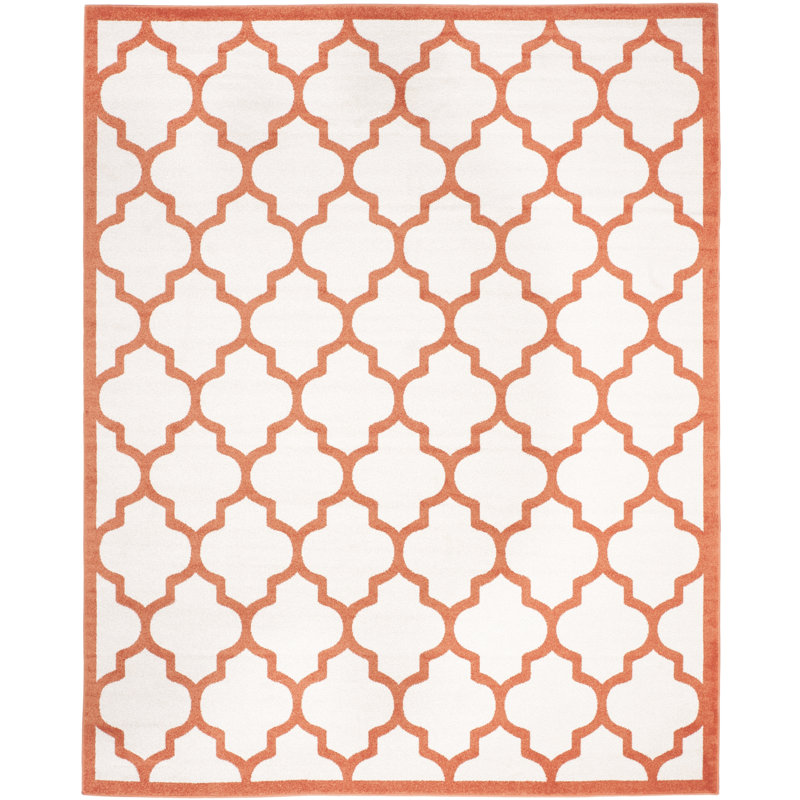 Ammundsen Geometric Beige/Orange Indoor / Outdoor Area Rug, Rectangle 9' x 12'