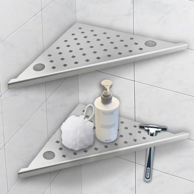 Ensemble de 2 tablettes de salle de bain sans perçage, organisateur de salle de bain 10 po avec fente pour rasoir pour murs carrelés, peut supporter 15 lb