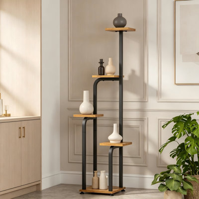 4-Tier Tall Corner Plant Stand, Wooden Trays, Indoor/Outdoor
