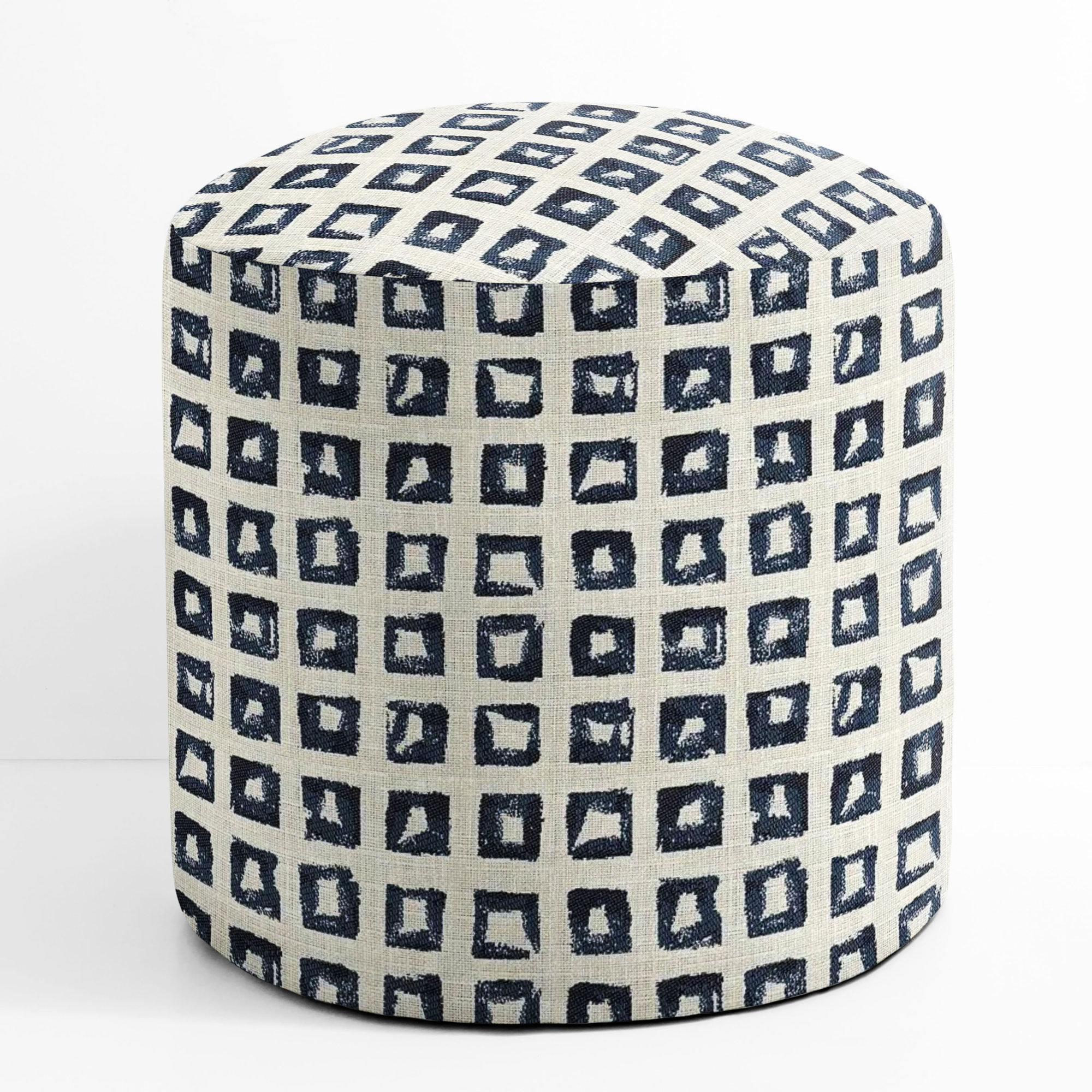 Indoor/Outdoor Sunbrella Geometric Poof, Blue
