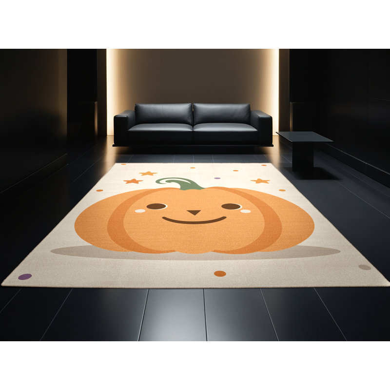 Machine Washable Norridge Halloween Modern & Contemporary Abstract Rug in Beige – Beige Binding, 4x6