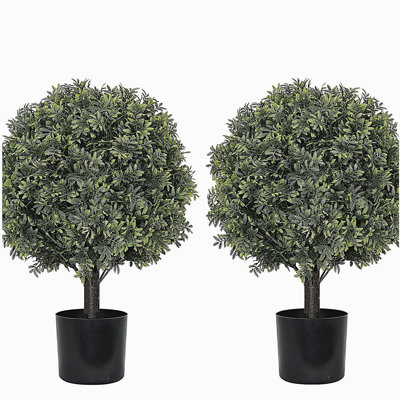 22in Artificial Topiary Boxwood Ball Trees – Faux Evergreen Potted Shrubs for Porch, Patio, Entryway, or Indoor Living Room Decor, 2pcs/set