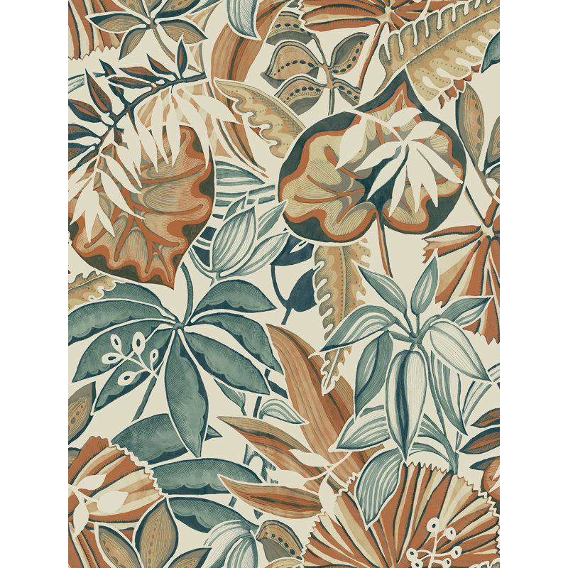 Papier peint auto-adhésif turquoise Feuilles, Brun
