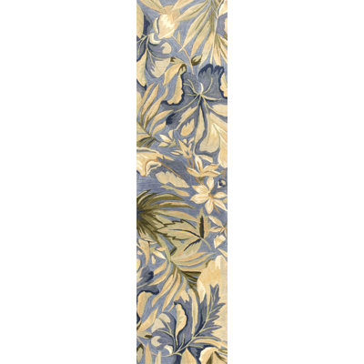 Tapis de couloir bleu / beige / brun en laine touffeté à la machine 2 pi 6 po x 10 pi Elani