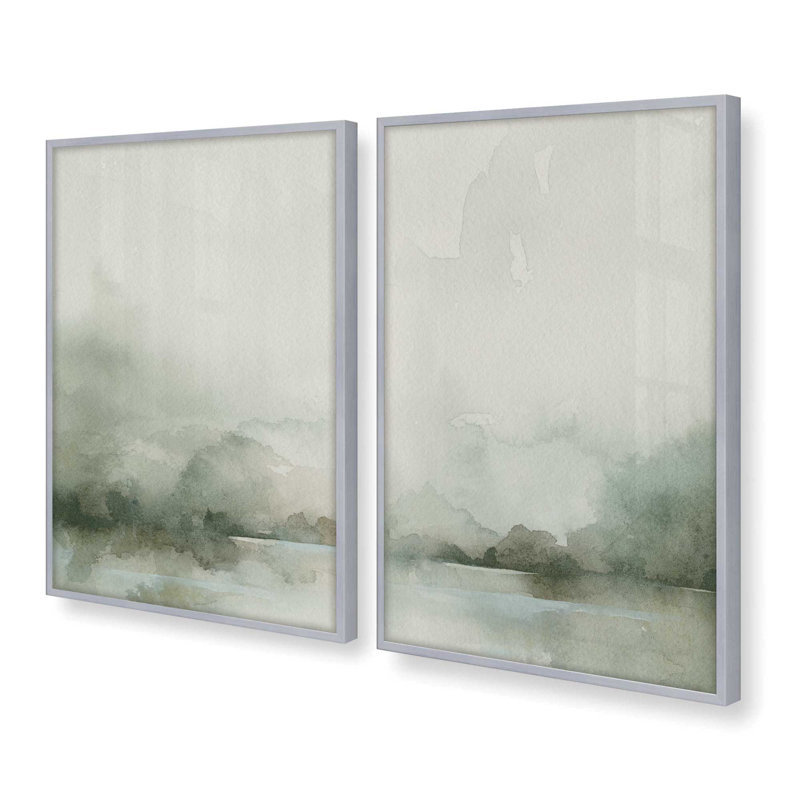Ensemble de 2 impressions vert discret, 16 po x 12 po, Cadre en chrome poli, H 11,5 po x l 17,5 po x P 1,25 po