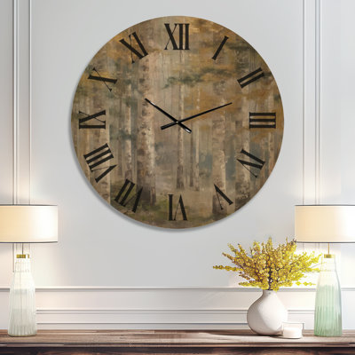 Extra Large Nature Wood Wall Clock – Birch Tree Forest in Autumn