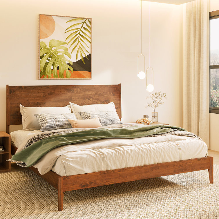 Solid Wood Bed Frame with Headboard,  800lbs Capacity Scandinavian Platform Bed 5 Years Warranty, Non-Slip and Noise-Free